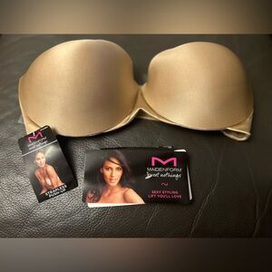 Maiden Beige Push Up Strapless Bra 36D 36 D Razerback Halter maidenform A8 Nude‎